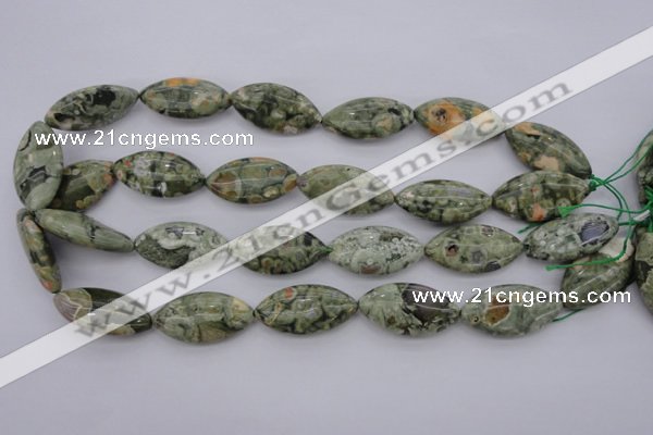 CPS140 15.5 inches 15*30mm marquise green peacock stone beads