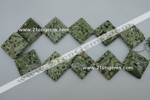 CPS146 15.5 inches 30*30mm diamond green peacock stone beads