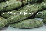 CPS15 15.5 inches 12*40mm rice green peacock stone beads wholesale