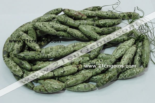 CPS15 15.5 inches 12*40mm rice green peacock stone beads wholesale