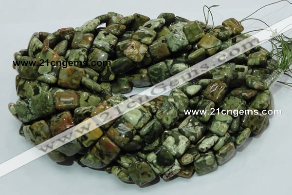 CPS18 15.5 inches 15*15mm square green peacock stone beads wholesale