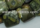 CPS19 15.5 inches 20*20mm square green peacock stone beads wholesale