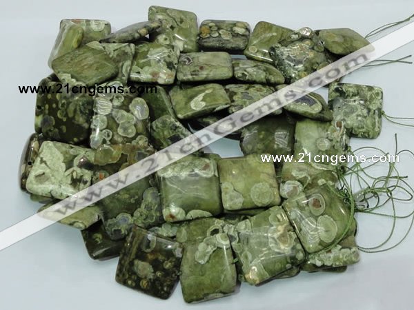 CPS20 15.5 inches 30*30mm square green peacock stone beads wholesale
