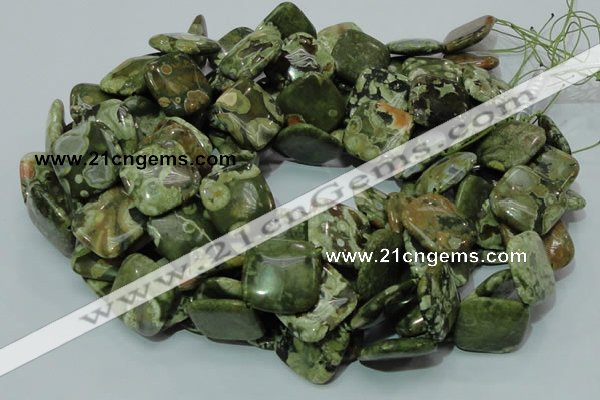 CPS22 15.5 inches 20*20mm rhombic green peacock stone beads wholesale