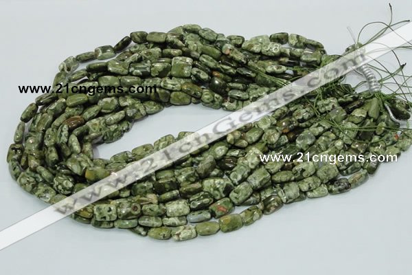 CPS23 15.5 inches 8*12mm rectangle green peacock stone beads