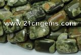 CPS24 15.5 inches 10*14mm rectangle green peacock stone beads