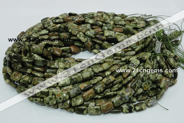 CPS24 15.5 inches 10*14mm rectangle green peacock stone beads