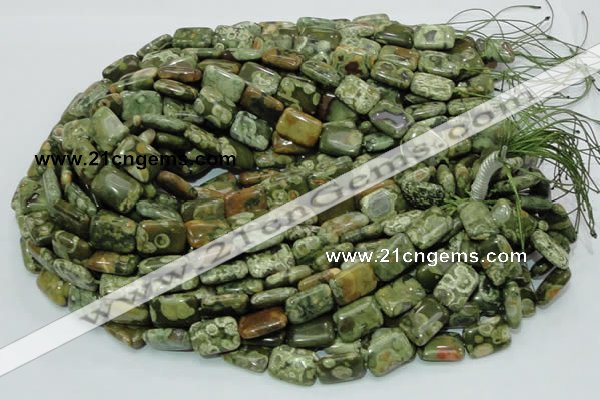 CPS25 15.5 inches 12*18mm rectangle green peacock stone beads