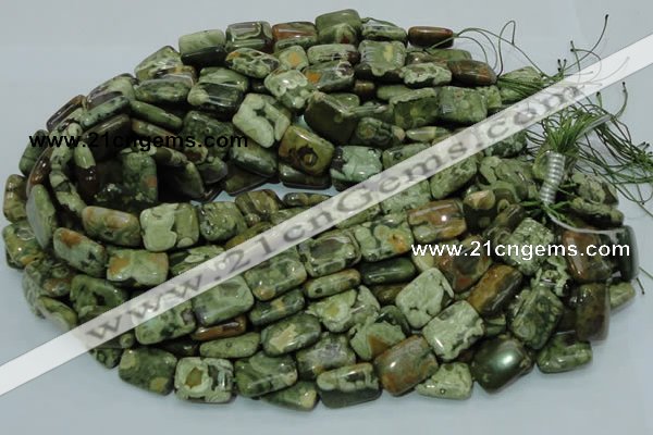 CPS26 15.5 inches 14*20mm rectangle green peacock stone beads