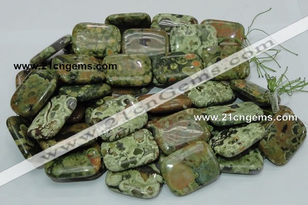 CPS29 15.5 inches 30*40mm rectangle green peacock stone beads