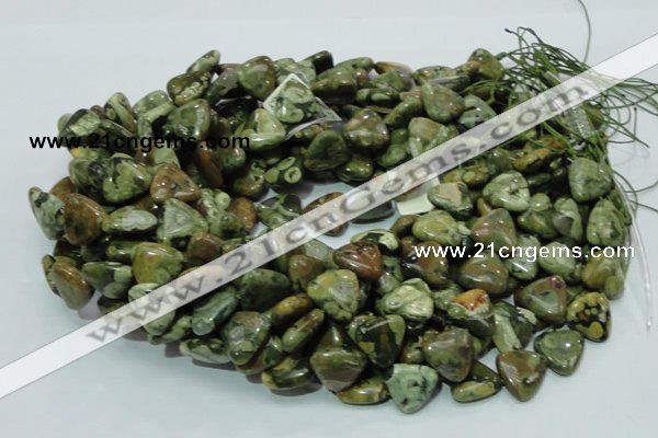 CPS31 15.5 inches 12*12mm triangle green peacock stone beads