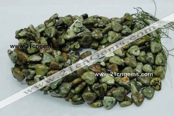 CPS32 15.5 inches 16*16mm triangle green peacock stone beads