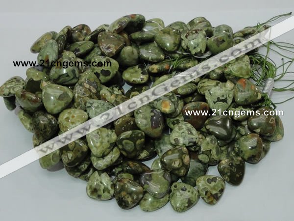 CPS33 15.5 inches 20*20mm triangle green peacock stone beads