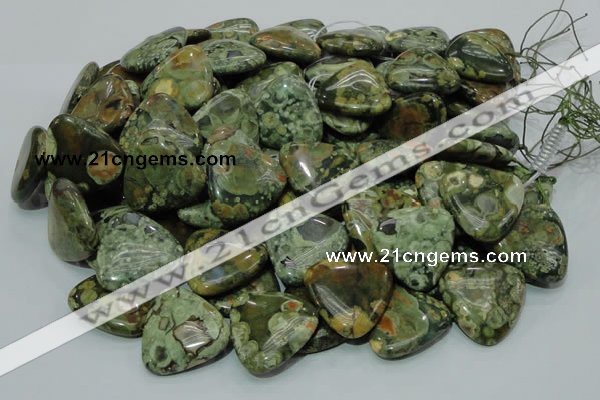 CPS34 15.5 inches 30*30mm triangle green peacock stone beads