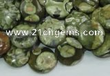 CPS36 15.5 inches 12mm flat round green peacock stone beads