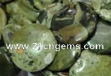 CPS38 15.5 inches 18mm flat round green peacock stone beads