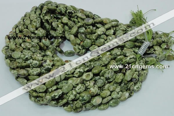 CPS42 15.5 inches 8*12mm oval green peacock stone beads wholesale