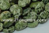 CPS43 15.5 inches 10*14mm oval green peacock stone beads wholesale