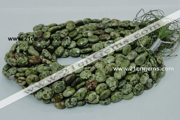 CPS43 15.5 inches 10*14mm oval green peacock stone beads wholesale