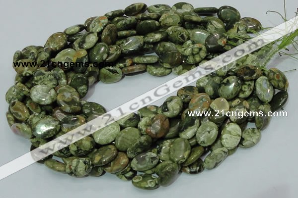 CPS45 15.5 inches 14*18mm oval green peacock stone beads wholesale