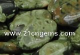 CPS46 15.5 inches 15*30mm oval green peacock stone beads wholesale