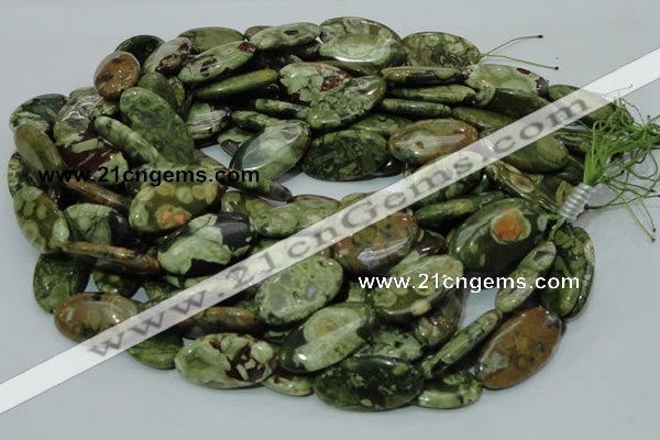 CPS46 15.5 inches 15*30mm oval green peacock stone beads wholesale