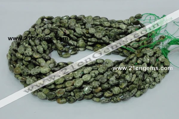 CPS47 15.5 inches 8*12mm flat teardrop green peacock stone beads