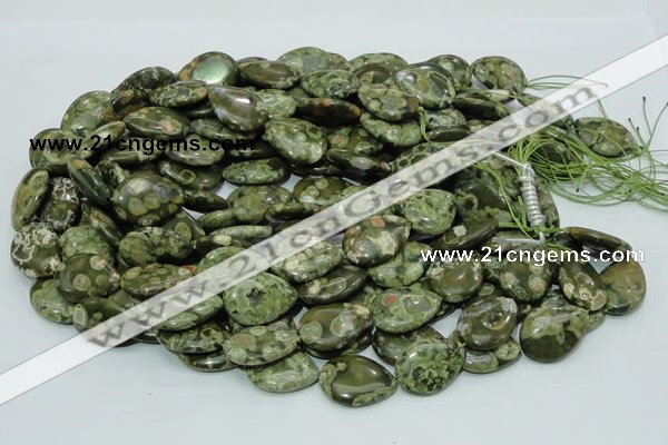 CPS48 15.5 inches 18*25mm flat teardrop green peacock stone beads