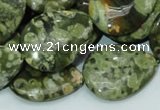 CPS49 15.5 inches 22*30mm flat teardrop green peacock stone beads