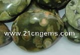 CPS50 15.5 inches 30*40mm flat teardrop green peacock stone beads