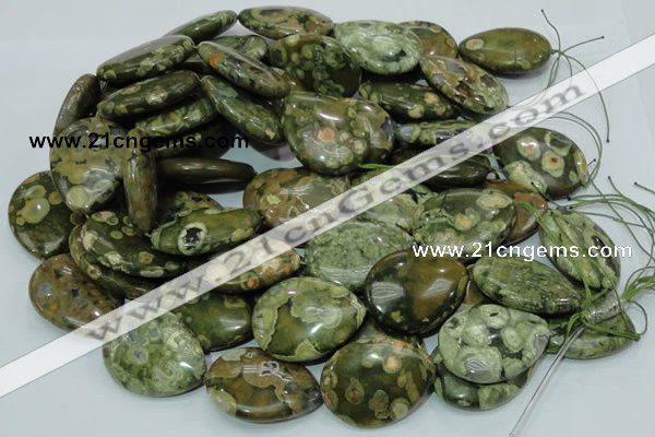 CPS50 15.5 inches 30*40mm flat teardrop green peacock stone beads