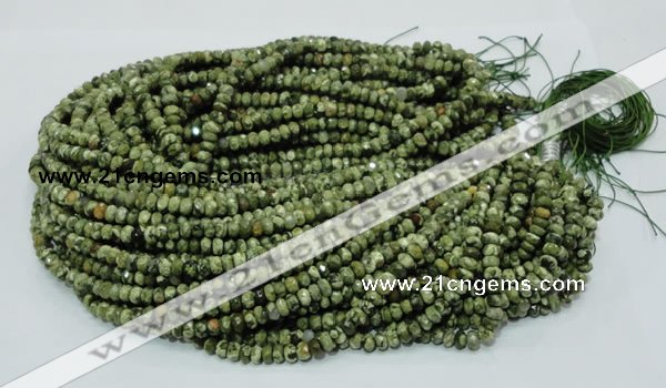 CPS51 15.5 inches 4*6mm faceted rondelle green peacock stone beads