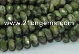 CPS52 15.5 inches 5*8mm faceted rondelle green peacock stone beads