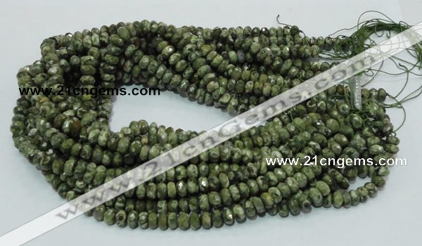 CPS52 15.5 inches 5*8mm faceted rondelle green peacock stone beads