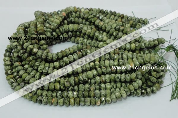 CPS53 15.5 inches 6*10mm faceted rondelle green peacock stone beads