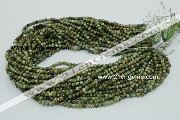 CPS54 15.5 inches 4mm faceted round green peacock stone beads