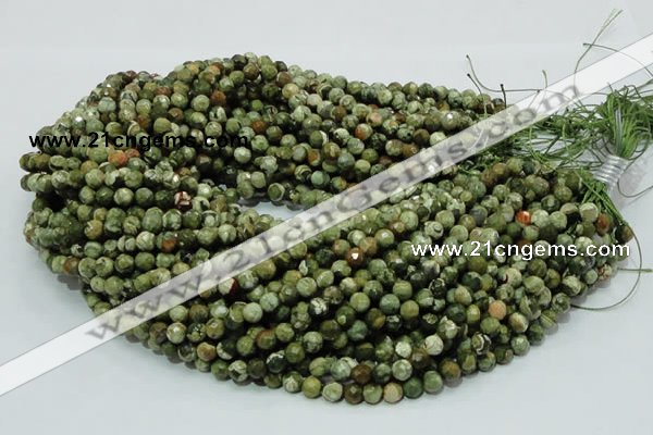 CPS55 15.5 inches 6mm faceted round green peacock stone beads