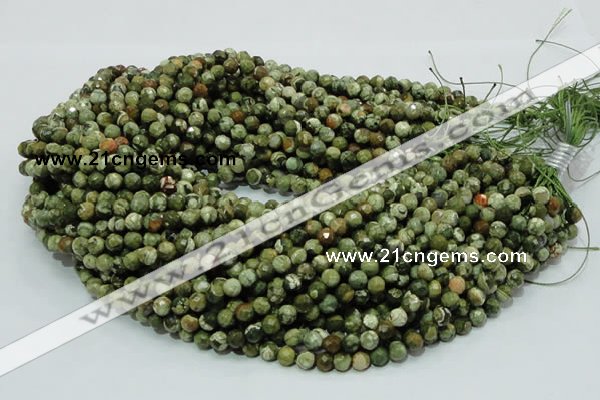 CPS56 15.5 inches 8mm faceted round green peacock stone beads