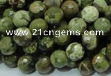 CPS57 15.5 inches 10mm faceted round green peacock stone beads