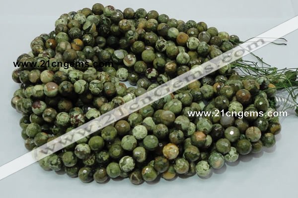 CPS57 15.5 inches 10mm faceted round green peacock stone beads