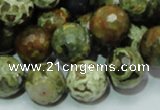 CPS59 15.5 inches 16mm faceted round green peacock stone beads