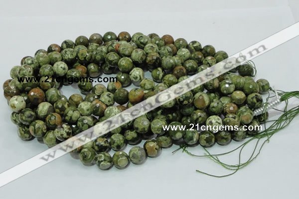 CPS59 15.5 inches 16mm faceted round green peacock stone beads