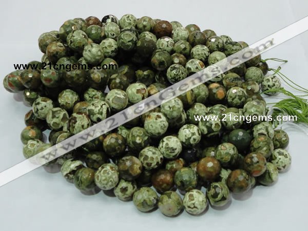 CPS60 15.5 inches 18mm faceted round green peacock stone beads