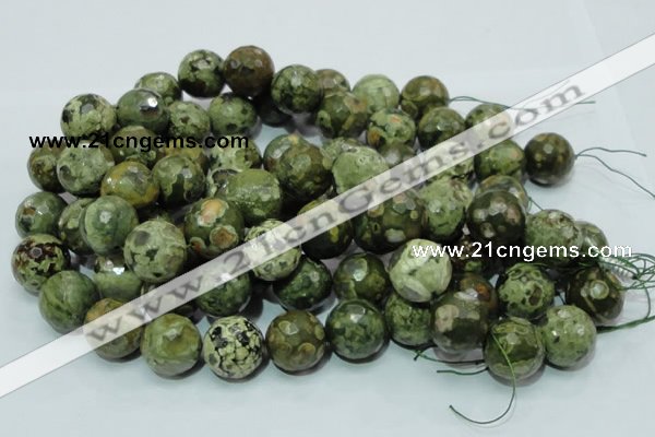 CPS61 15.5 inches 20mm faceted round green peacock stone beads