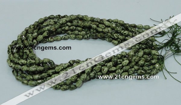 CPS62 15.5 inches 6*8mm faceted teardrop green peacock stone beads