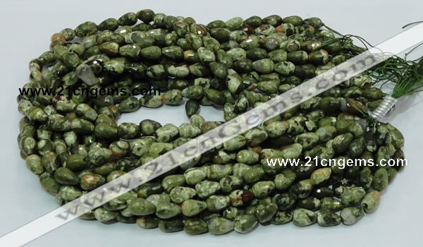 CPS63 15.5 inches 8*12mm faceted teardrop green peacock stone beads