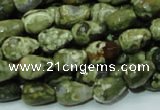 CPS64 15.5 inches 10*14mm faceted teardrop green peacock stone beads