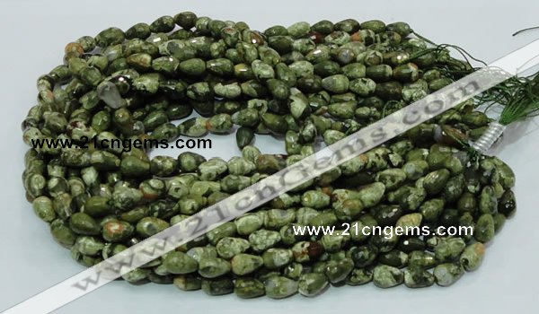 CPS64 15.5 inches 10*14mm faceted teardrop green peacock stone beads