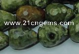 CPS65 15.5 inches 15*20mm faceted teardrop green peacock stone beads