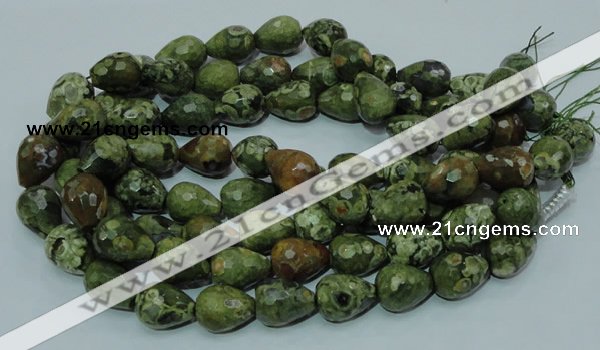 CPS65 15.5 inches 15*20mm faceted teardrop green peacock stone beads